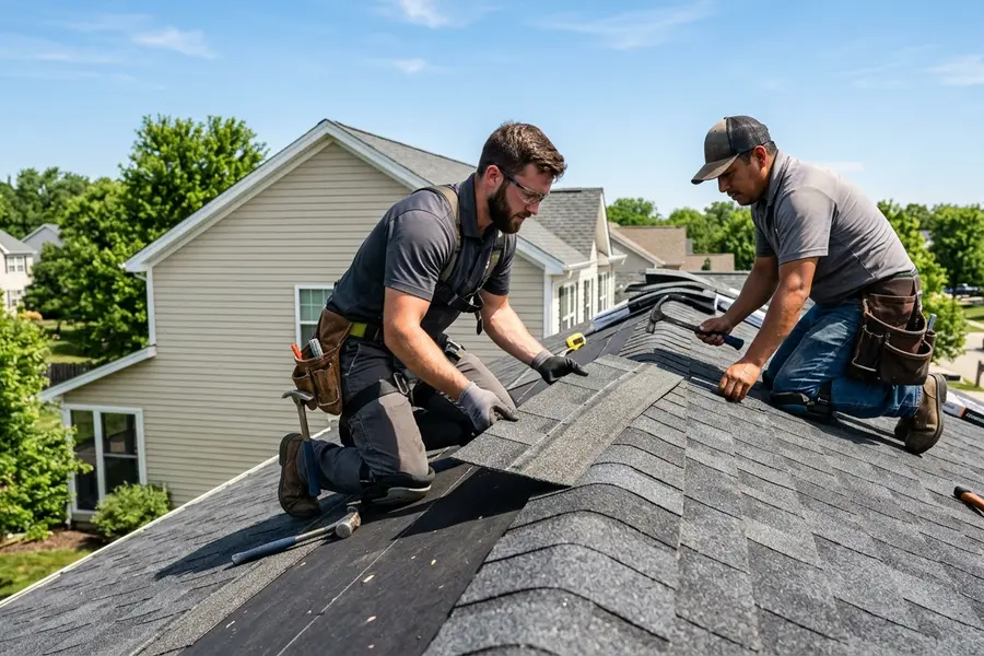 All American Home Improvement roofing crew installing architectural shingles in Lynnville